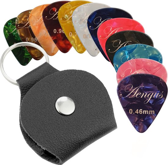 Plectrum sleutelhanger met 12x plectrum voor gitaar – zwart